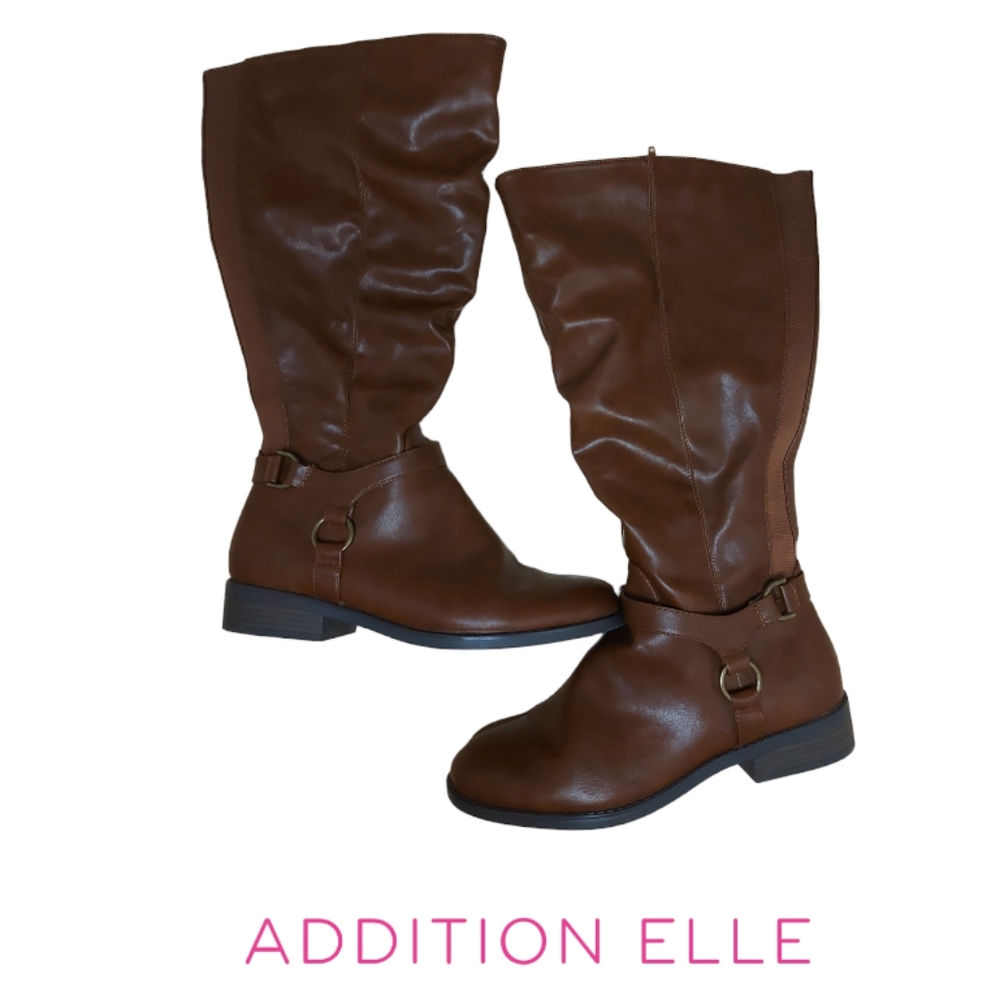 Addition Elle Brown Faux Leather Wide Calf Zip Boots